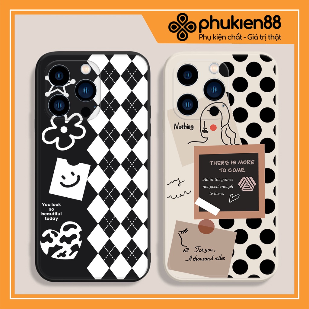 Ốp lưng ip Caro chấm bi cạnh vuông 6/6plus/6s/6splus/7/7plus/8/8plus/x/xr/xs/11/12/13/pro/max/plus/promax
