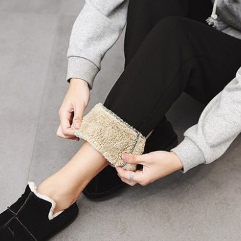 Xiangbao Quần Jogger Har Dây Rút Lót Lông Dày Dặn Giữ Ấm Màu Trơn Mùa Đông Dành Cho Nữ