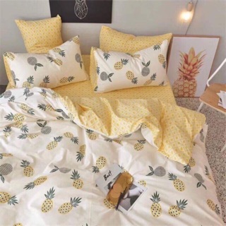 Set chăn ga gối cotton poly dứa vàng