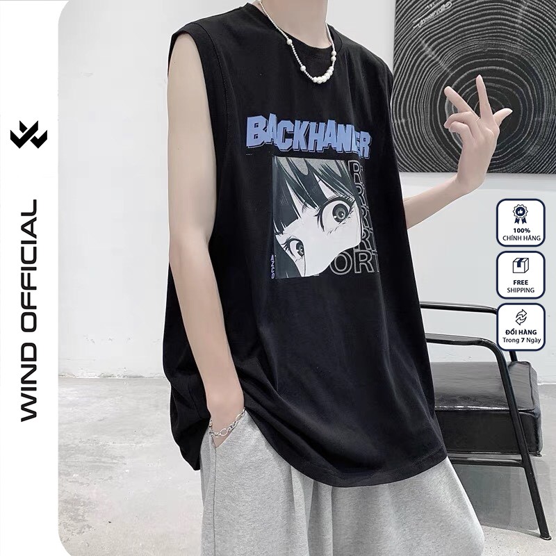 Áo ba lỗ Wind unisex form rộng sát nách cotton BACKHANDER thời trang nam nữ oversize