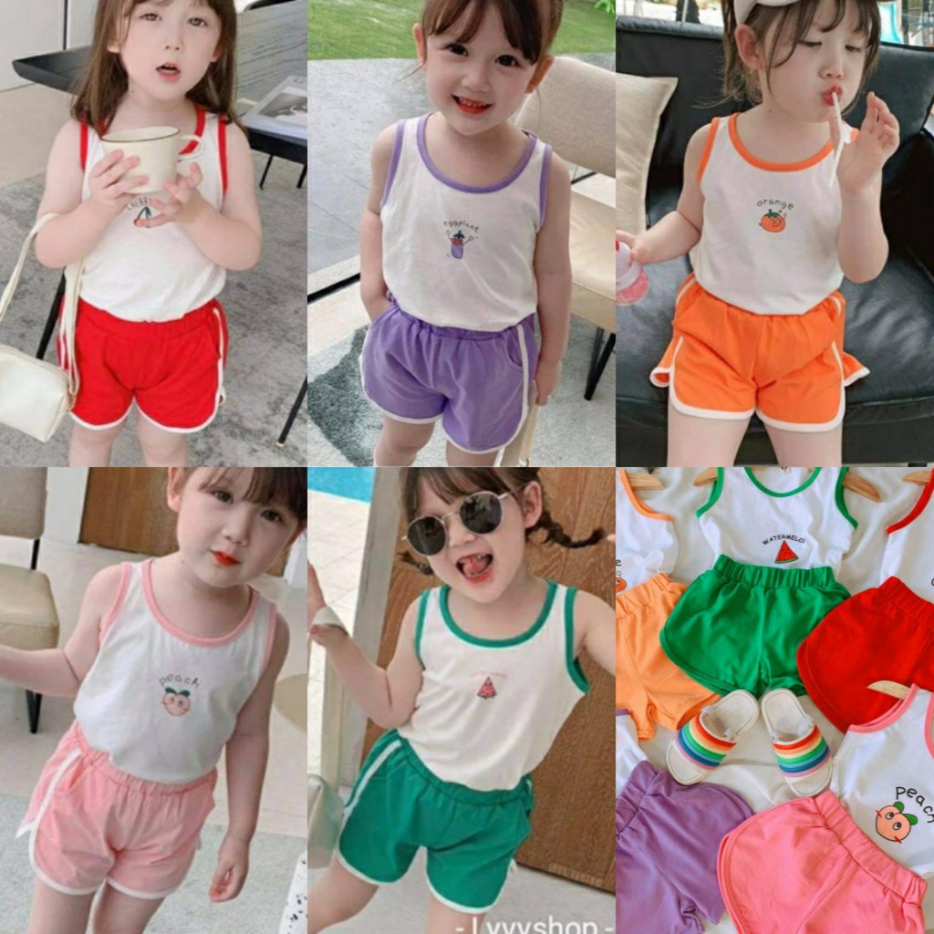 Lyvyshop - (Cotton SG chính phẩm) Bộ quần áo sát nách mẫu trái cây cho bé từ 09-30kg