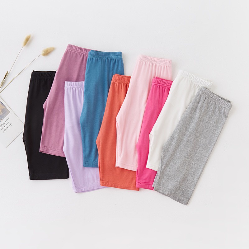 (Hot 2022) Quần legging trơn lửng ngố ngắn bé gái 2-10 tuổi hè cotton cực mát