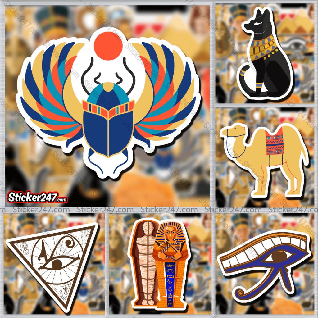 Sticker Ai Cập Cổ Đại 𝑭𝒓𝒆𝒆𝒔𝒉𝒊𝒑 Sticker Dán Mũ Bảo Hiểm, Dán Vali, Laptop, Đàn Guitar - Hình Dán Chống Thấm Nước