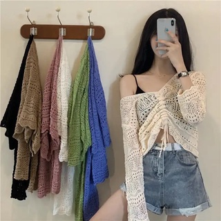 Áo len mỏng dài tay dây rút giữa cực xinh