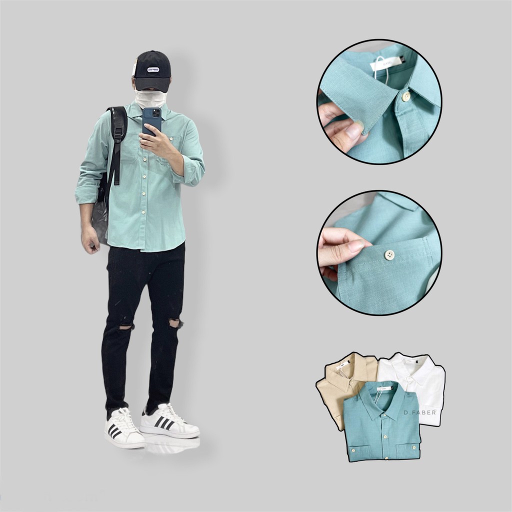 Áo sơ mi nam hàn quốc Basic vải đũi cotton Hàn Quốc xuất xịn, chuẩn form - D. Faber
