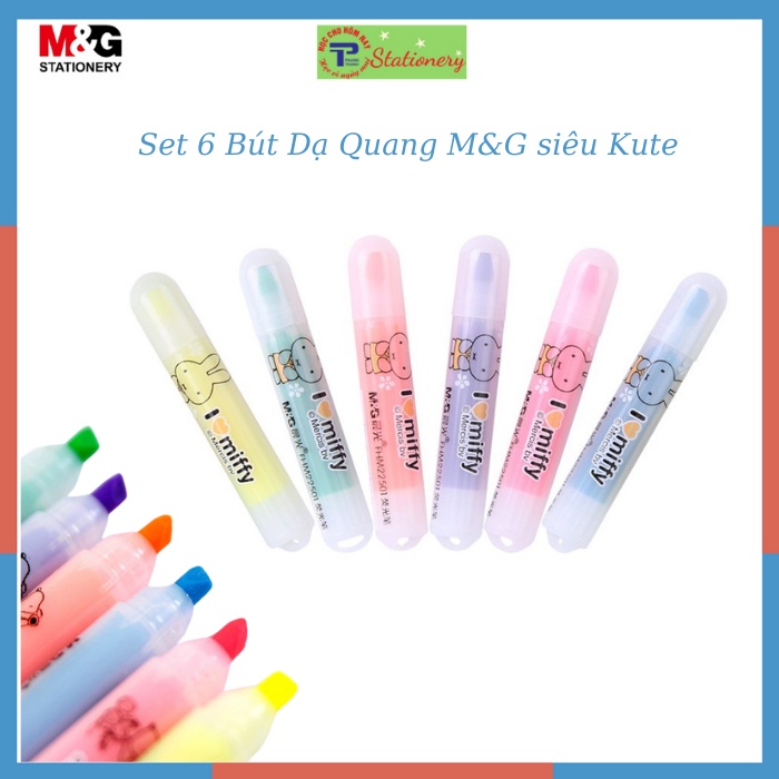 Bộ 6 bút Highlight MG dạ quang nhớ dòng màu pastel họa tiết thỏ, chó Snoopy, mèo, gấu panda hỏa tiễn siêu cute