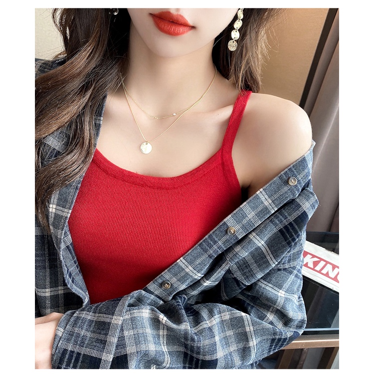 Áo kiểu ZHELIHANGFEI hai dây dệt kim dáng ngắn ôm vừa vặn phong cách Hong Kong retro quyến rũ thời trang cho học sinh nữ