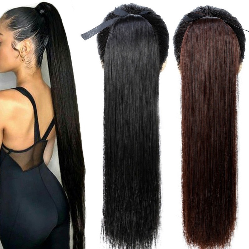 Tóc giả đuôi ngựa WIGSIN dáng thẳng dài 22 inch chịu nhiệt có dây buộc thời trang dành cho nữ