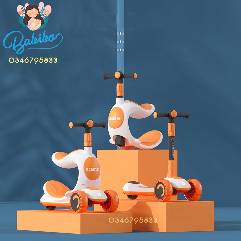 Xe scooter cho bé, xe chòi chân cho bé  bắt được Bluetooth phát nhạc qua Điện Thoại có đèn, nhạc cho bé