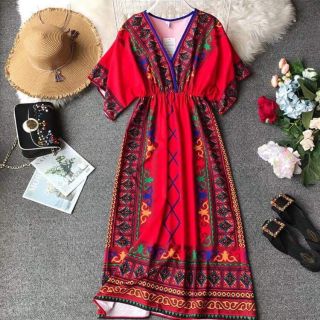 Váy đỏ Boho họa tiết _ HÀNG LOẠI 1-  CHẤT ĐẸP_KV9