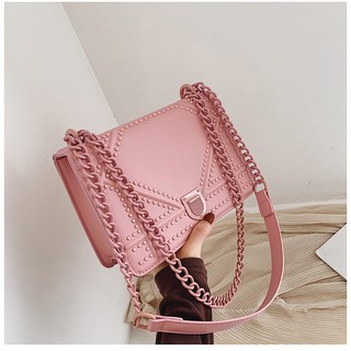 [pink Life] Túi Đeo Vai Đinh Tán Phong Cách Công Nghiệp Thời Trang Màu Hồng Dành Cho Nữ