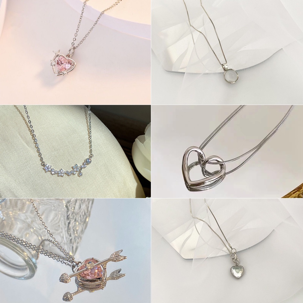 Vòng cổ Mặt Trái Tim Đính Đá Zircon Hồng Phong Cách Hàn Quốc