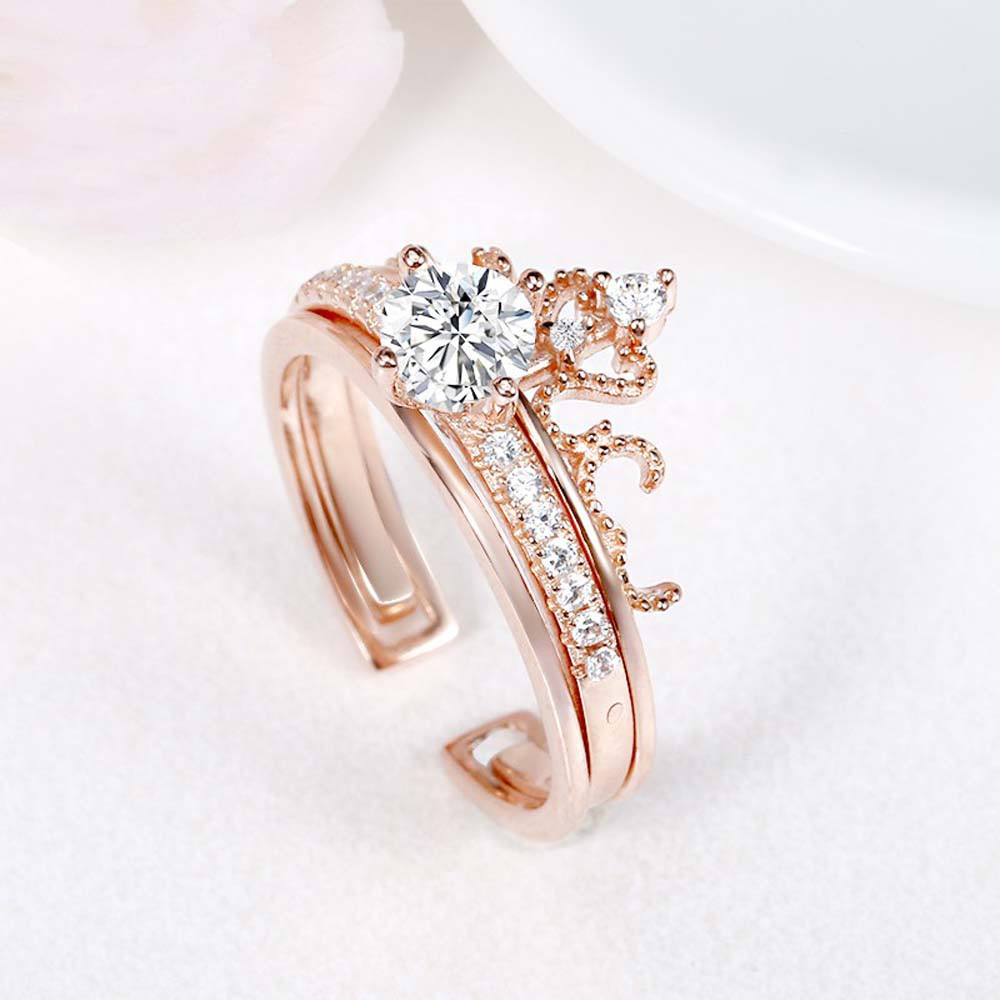 Nhẫn hở hình vương miện đính đá zircon 2 trong 1 thời trang
