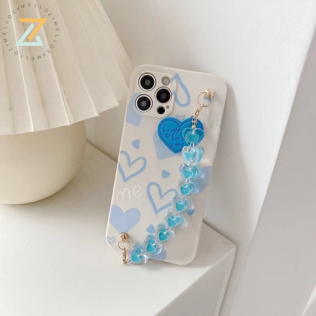 Zymello Ốp lưng Oppo Realme C35 C31 C11 C21Y C21 C20 C17 C15 C12 C11 2021 C2 Realme 5 5i 6i 7i 8i 9i Narzo 30A 20A 50i Vỏ điện thoại silicon tình yêu màu xanh dễ thương (có vòng đeo tay tình yêu)