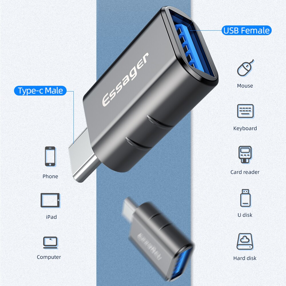 Đầu chuyển đổi Essager USB3.0 OTG sang type C cho Samsung S20 Xiaomi mi 9 10