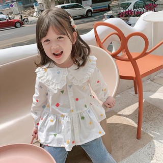 Áo sơ mi bé gái dáng xòe, áo sơ mi trắng bé gái
