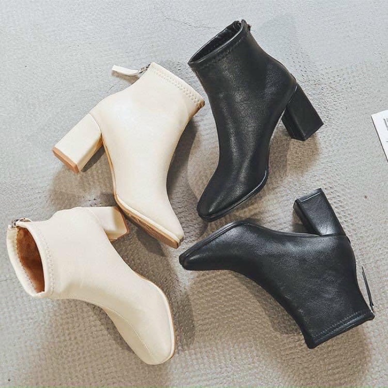 Giày Bốt Lửng Cao Gót Mũi Vuông Phong Cách Hàn Quốc | BigBuy360 - bigbuy360.vn