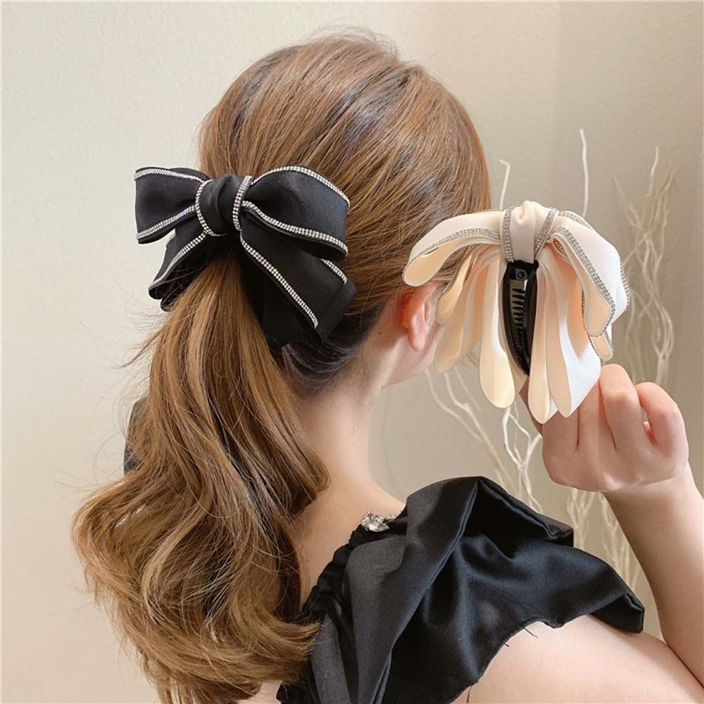 Kẹp Tóc Hình Nơ Bằng Vải Satin Phong Cách Hàn Quốc Đơn Giản Nhiều Màu Sắc Cho Nữ