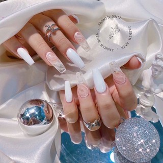 [Mã NHUQAD giảm 10% đơn 100k] Nail box móng úp thiết kế sẵn trắng loang vân đá