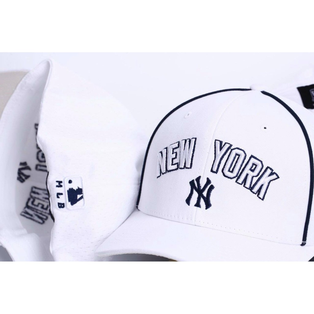 Nón lưỡi trai MLB NewYork bít đuôi chất vải cotton Hàn Quốc cao cấp, nón kết thể thao Mã MLB7B80 đen trắng