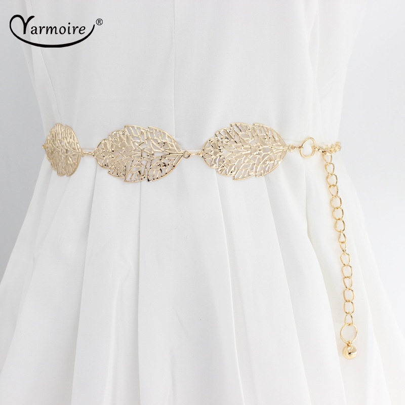 Thắt Lưng Dây Xích Hình Chiếc Lá Bằng Kim Loại Mạ Vàng / Bạc Thời Trang Cho Nữ