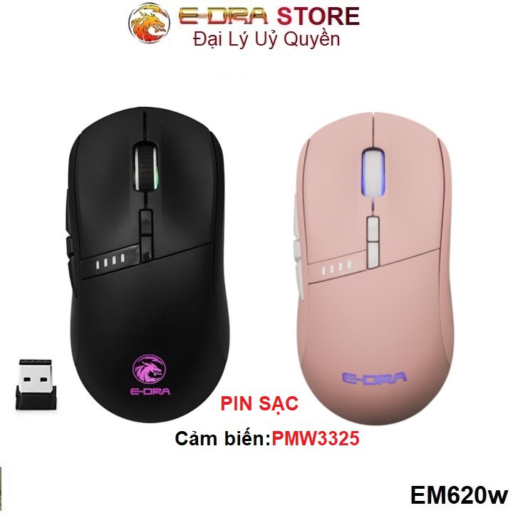 Chuột không dây Gaming Edra EM620W Pink / Black (Pin sạc - sử dụng 30h)