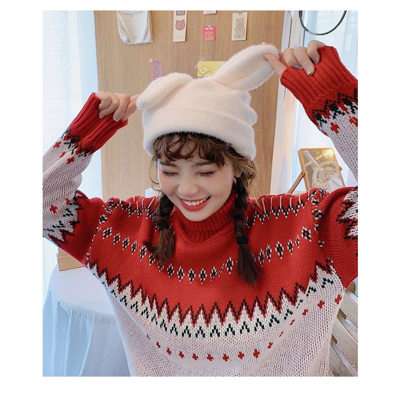 Nón Len Tai Thỏ Cực Cute