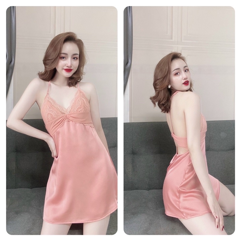 Đầm Ngủ Lụa Sexy Nữ, Váy Ngủ Sexy Nữ, chất vải satin cao cấp có kèm quần lọt khe, Freesize &lt; 58kg tuỳ chiều cao