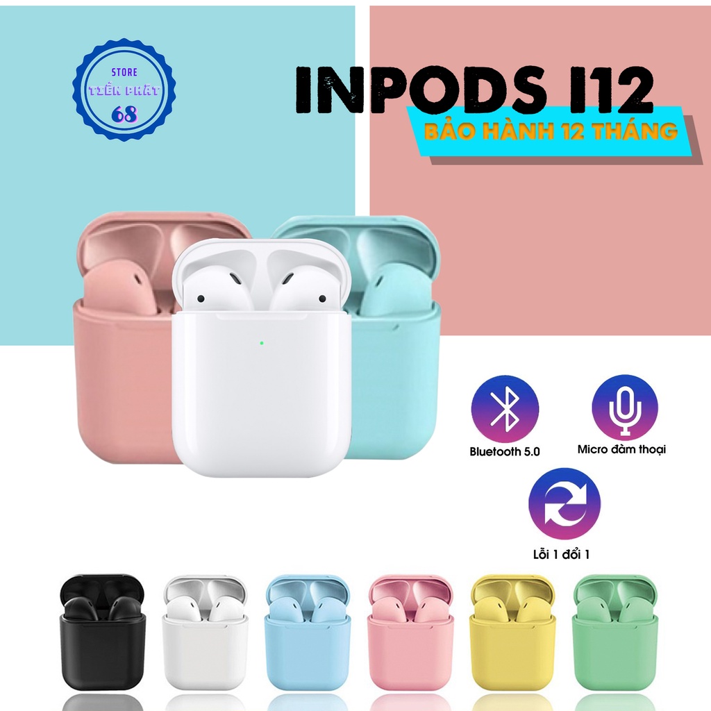 Tai Nghe Bluetooth V5.0 Không Dây Cảm ứng inPods 12, Âm thanh cực chuẩn ,Sử Dụng cho IOS và Android , Bảo Hành 1 Năm