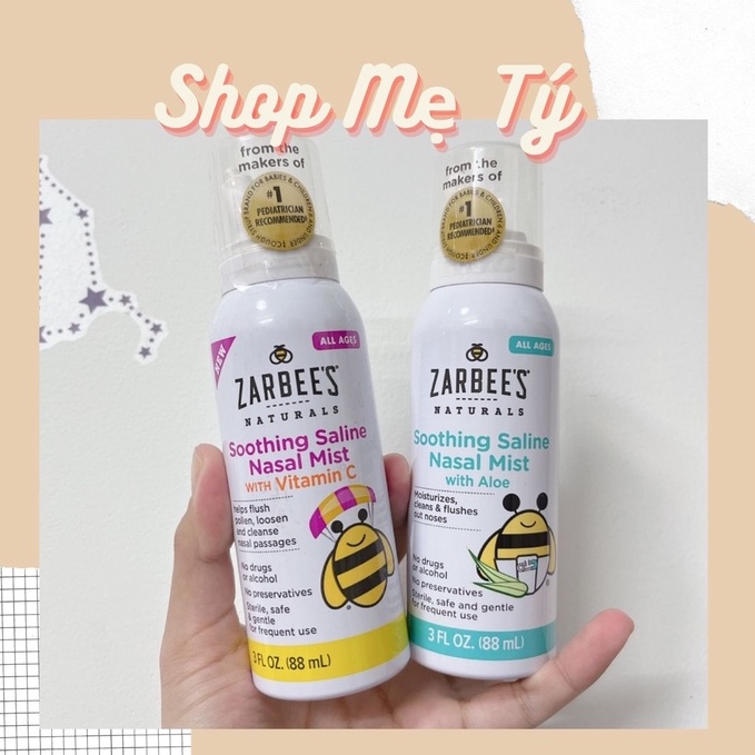 Xịt mũi phun sương lô hội / vitamin C Zarbee Mỹ 88ml Zarbees / cho bé Zarbee's Naturals Soothing Saline Nasal Mist