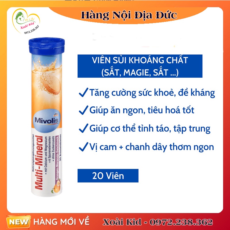 Viên sủi, C sủi Mivolis, hỗ trợ sức khỏe, tăng cường miễn dịch, nội địa Đức - tuýp 20 viên -Date mới nhẩt