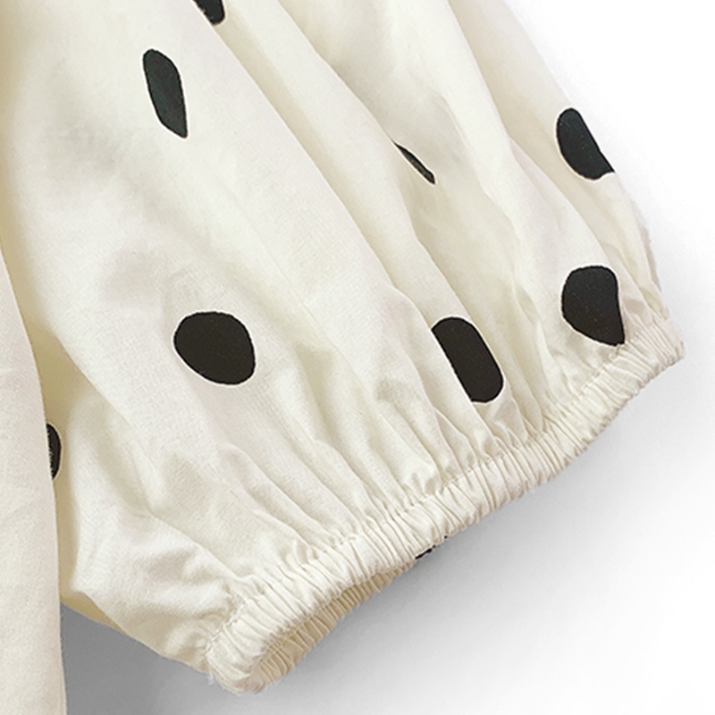 Áo Chiffon Tay Lỡ Cổ Tròn Họa Tiết Chấm Bi Phong Cách Pháp Cổ Điển Thời Trang Mùa Hè Cho Nữ