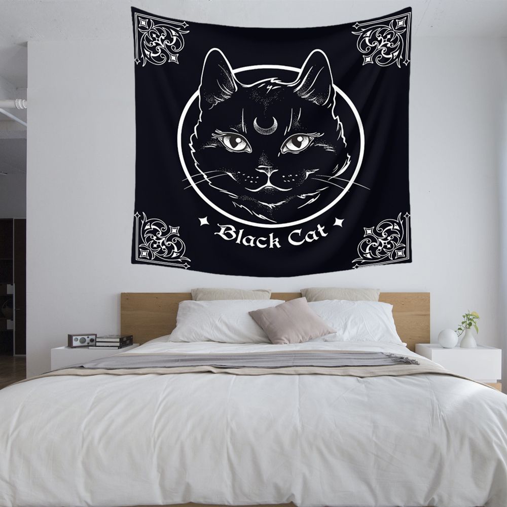 Thảm Treo Tường Trang Trí Họa Tiết Mèo Đen Độc Đáo 95*73cm