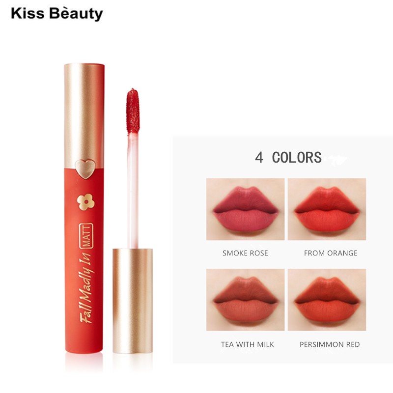 [Hàng mới về] Son Kem Lì Kiss Beauty Lâu Trôi Chống Thấm Nước 4 Màu Tùy Chọn Thời Trang