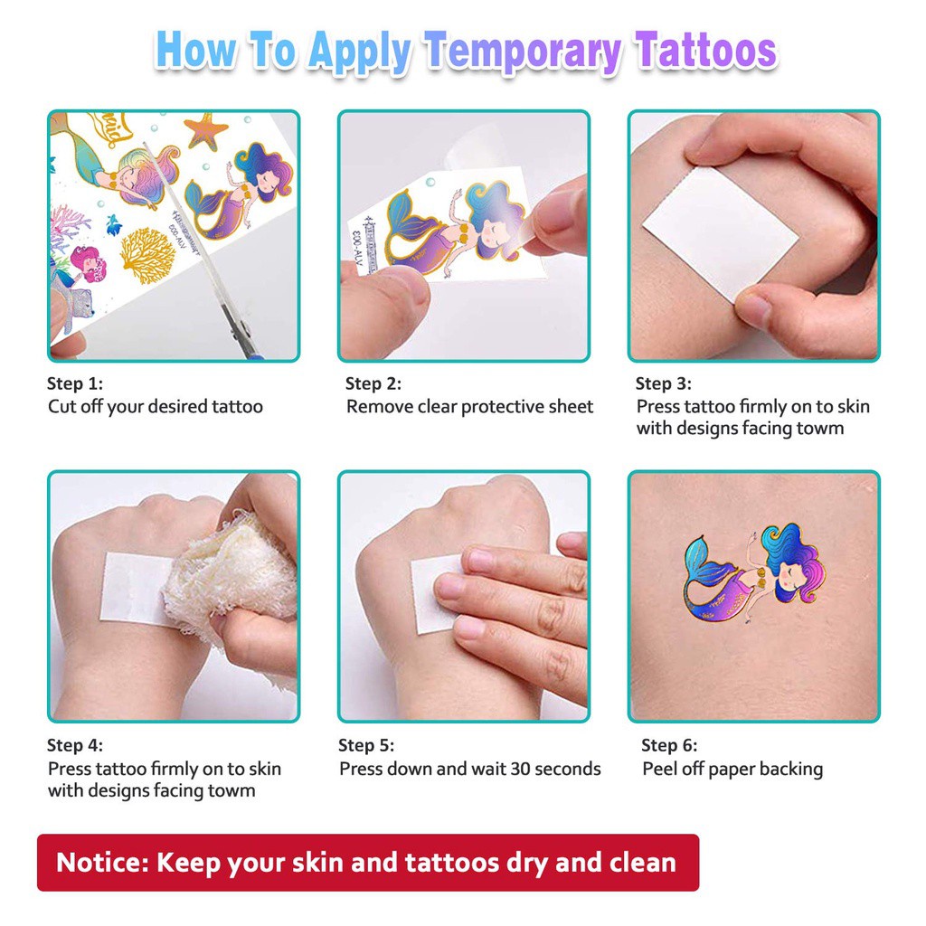 Hình Xăm Dán Tạm Thời Hình Nàng Tiên Cá Lấp Lánh Chống Thấm Nước