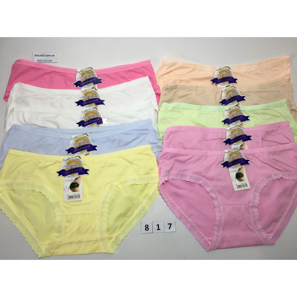 Quần lót cotton phối ren đùi lưng vừa size 40-55kg set 10 cái