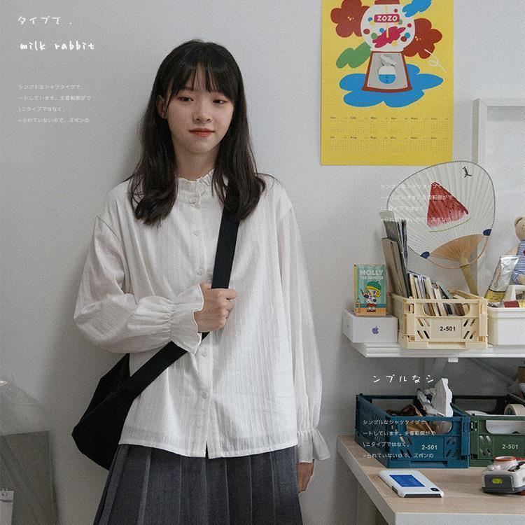 Áo sơ mi trắng tay phồng phong cách Hàn Quốc thời trang mùa thu hàng mới