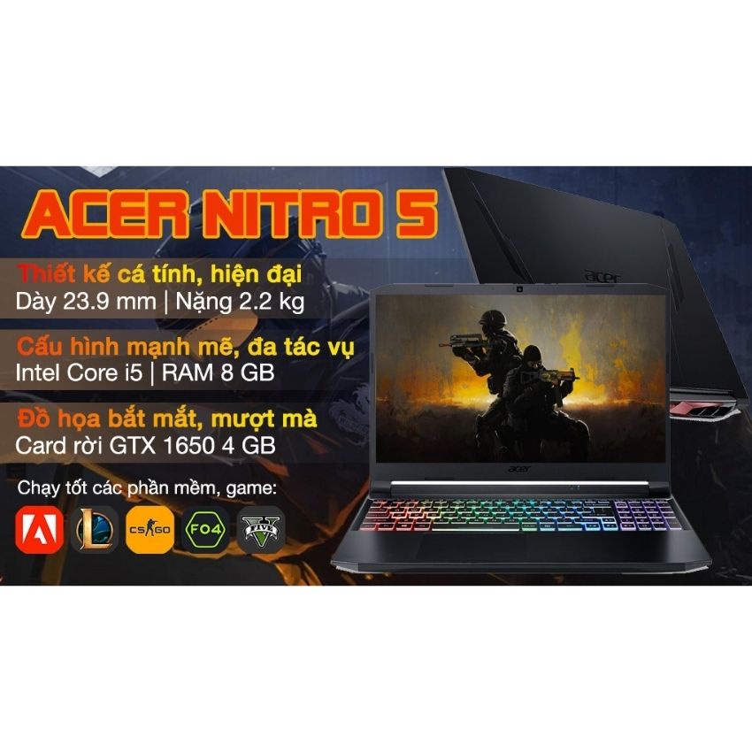 [ TẶNG VOUCHER 150K ] Laptop Acer Nitro 5 AN515-57-5669 (NH.QEHSV.001) - Hàng chính hãng bảo hành 12 tháng