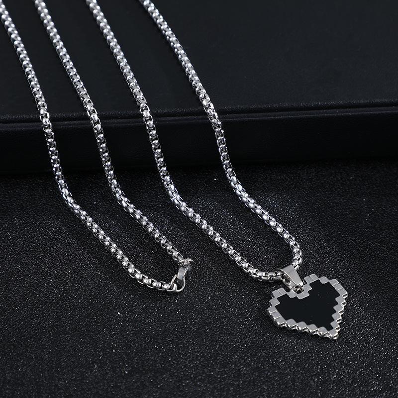 XiaoboACC Dây Chuyền Bằng Thép Không Gỉ Mặt Trái Tim Khảm Đá Phong Cách Hip Hop - 60CM