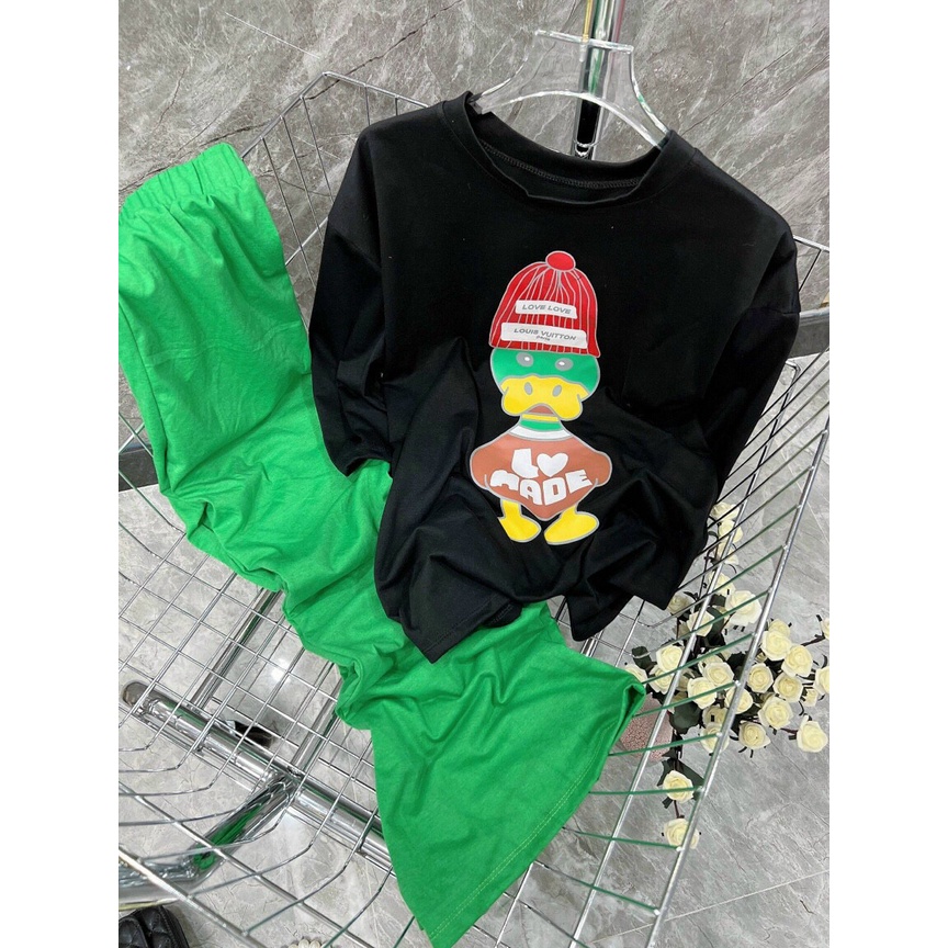 Bộ Áo Thun Quần Ống Rộng Nữ - Set Áo Phông Tay Lỡ Kèm Quần Dài Vải Cotton Thoáng Mát