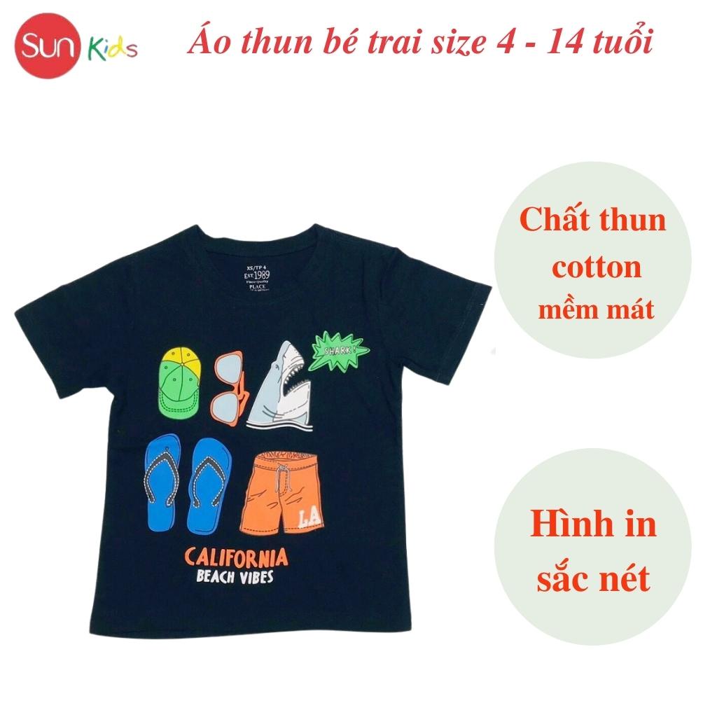 Áo thun bé trai, áo phông cho bé trai chất cotton nhiều màu, size 4-14 tuổi - SUNKIDS