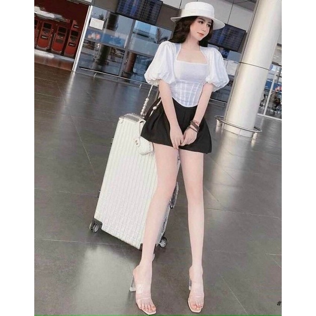 Áo cổ U nơ sau tay phồng Lovi