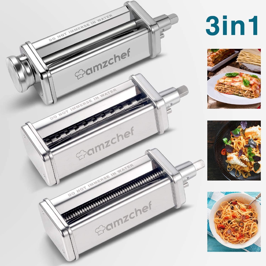 Pasta Roller & Cutter Attachments 3-in-1 Set for KitchenAid Stand Mixers,  AMZCHEF Stainless Steel Pasta Maker Accessories,Included Pasta Sheet  Roller, Spaghetti Cutter, Fettuccine Cutter | Shopee Việt Nam