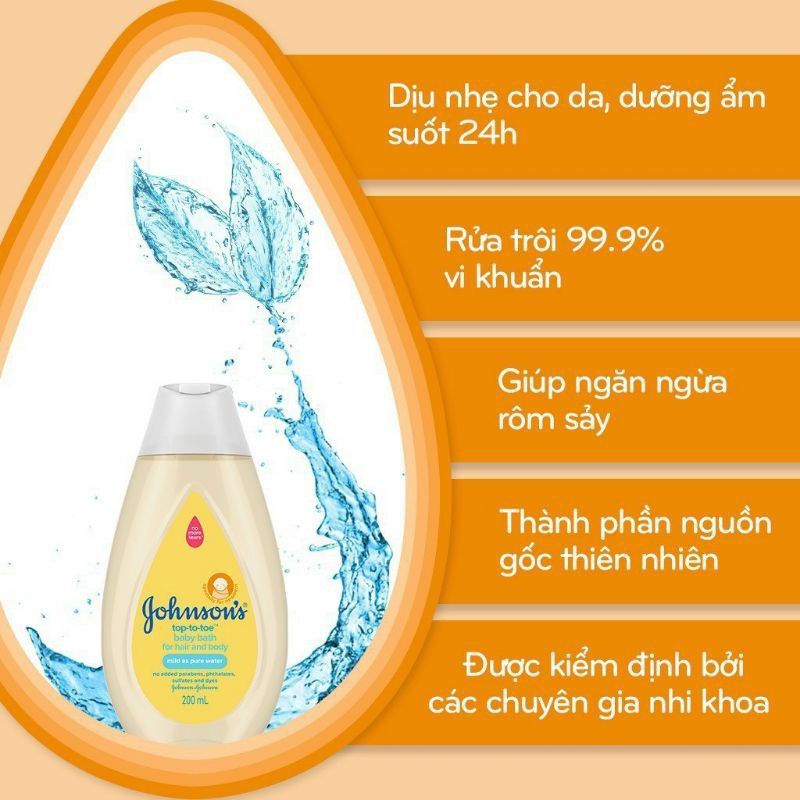 Sữa Tắm Gội Toàn Thân Cho Bé Johnsons 200ml