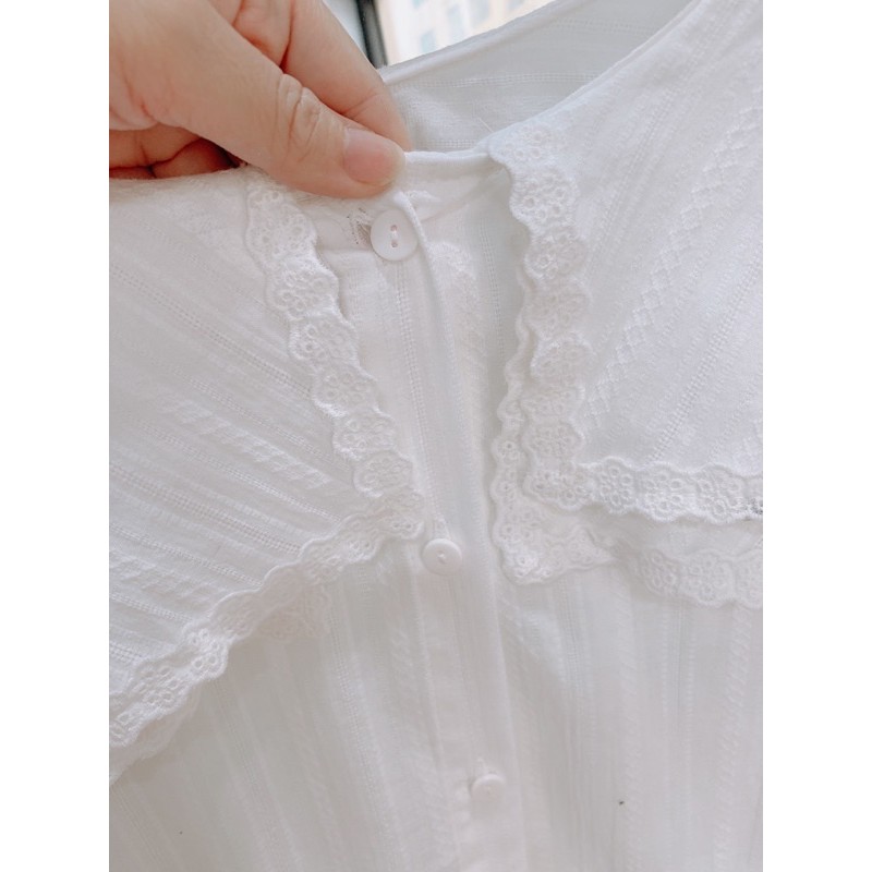 Áo sơ mi ren phong cách retro - Áo sơ mi dài tay style Hàn Quốc m31