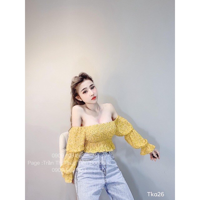 [Thiết kế] ÁO NHÚNG HOA BỆT VAI TAY DÀI VOAN hàng thiết kế | BigBuy360 - bigbuy360.vn