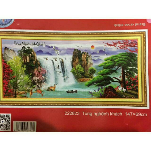 Tranh thêu chữ thập TÙNG NGHÊNH KHÁCH  (222823)147×69cm chưa thêu.