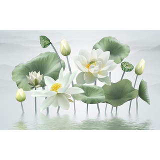 Tranh dán tường VTC hoa sen trắng UD0809 kim sa