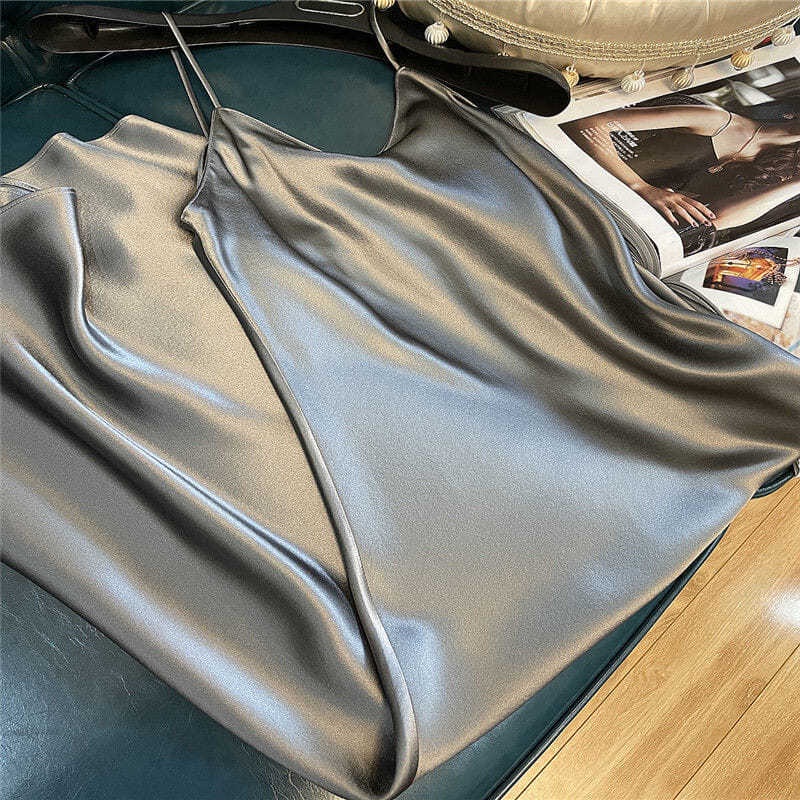 Đầm Hai Dây Giả Lụa Satin Dáng Ôm Dài Vừa Vặn Hàng Châu Cao Cấp