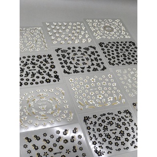 Sticker dán móng nail hoa trắng đen 3d